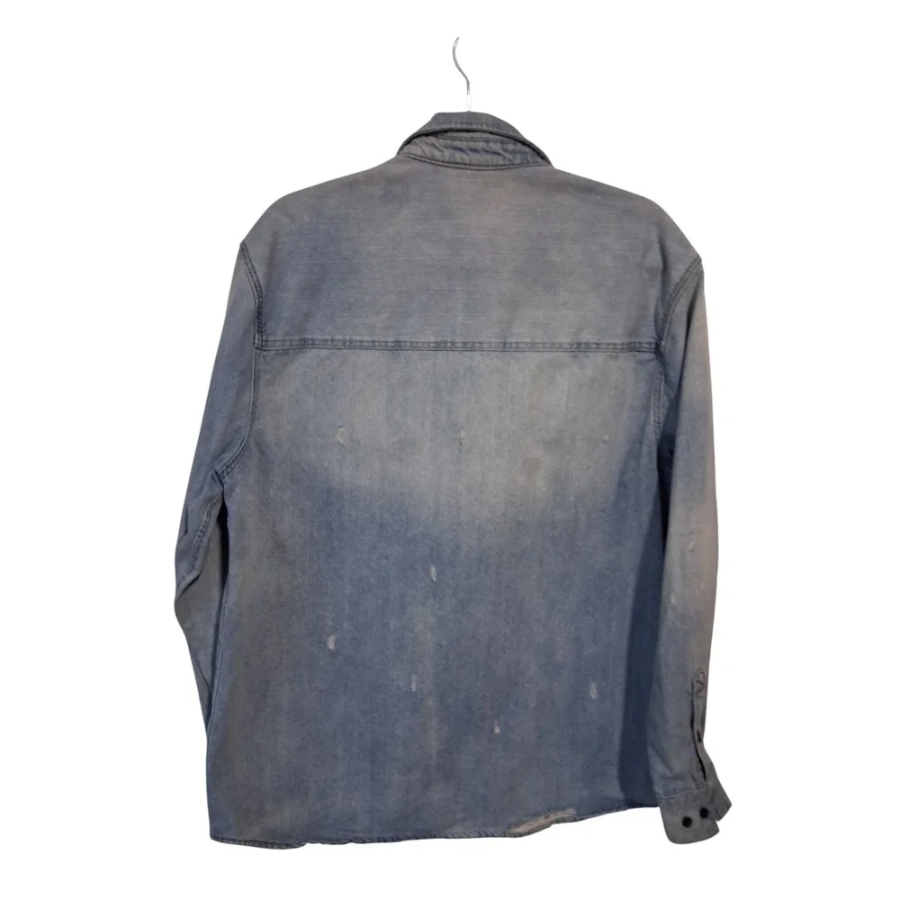 H&M Divided Thrashed Distressed Mens size Medium Grunge‎ Prep Denim Button Shirt